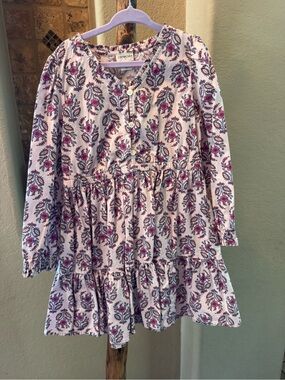 Crewcuts White Dress with Pink Floral Print - Tiered Long Sleeve